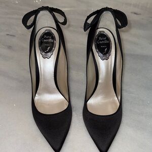 Rene Caovilla Black Satin Heels with Bow Detail. Size 40. Worn 1x.